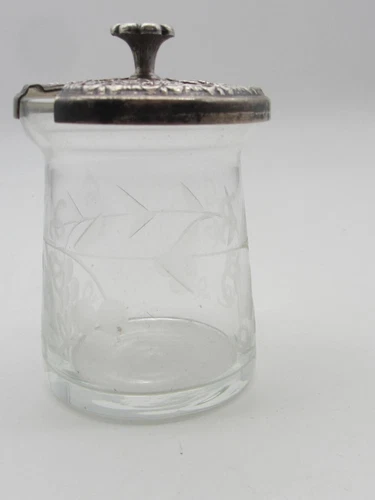 Vintage Sweet Sterling Mustard Condoment Etched Holder Lid and Bowl