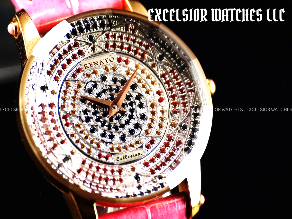 RARE NEW RENATO BEAUTY COLLEZIONI SAPPHIRE PAVE DIAL ALLIGATOR