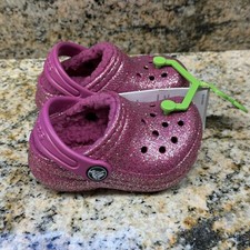 Crocs Pink Classic Lined Glitter Unisex Clog Sandal Shoe Size US C4 EUR 19-20