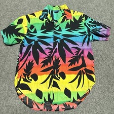 VTG Ocean Pacific Hawaiian Shirt Men M OP Bird of Paradise Rainbow Floral Bright
