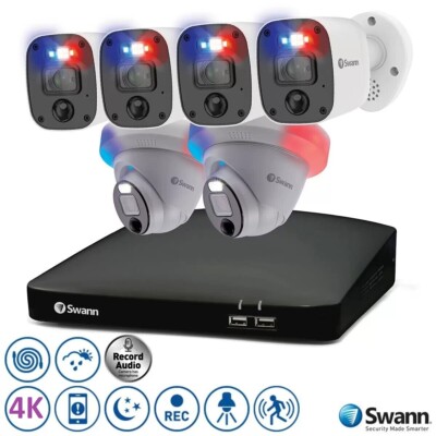 Swann 85680 8-Kanal DVR 2 TB 6x 4K Kamera Audio Hybrid Enforcer Kit 856804MQB2D