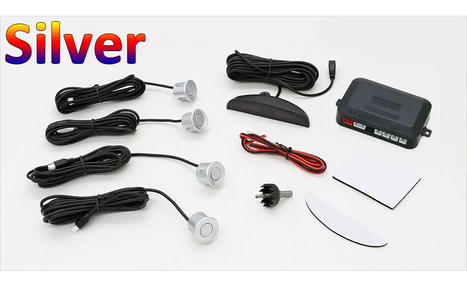 Silver-Reverse 4 Parking Sensors Buzzer Backup Rear System Alarm Parking Sensor - Image 4 of 4