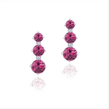 925 Silver 3ct Lab Created Ruby Three Stone Dangle Earrings