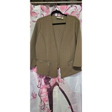 Chico's Large "2'" Brown Open 3/4 Sleeve Jacket Blazer Zipper Accent Pockets