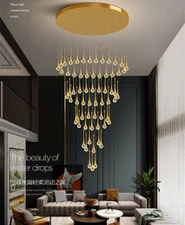 Contemporary Gold crystal Ceiling Light Chandelier Pendant stair Decor Lamp LED