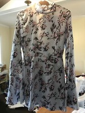 Haoduoyi Mini Dress Womens XL Light Blue Floral Print Open Back NWT
