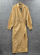 New PRETTYLITTLETHING Womens Midi Wrap Dress Size 12 Yellow Long Sleeve Collared