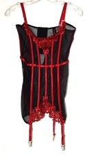 Dreamgirl Sheer Black Red Heart Trim with Garters Corset Bustier Size 36 NWOT