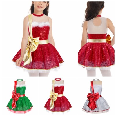 DE iEFiEL Mädchen Weihnachtskleid Glänzende Pailletten Tutu Kleid Tanzkostüm