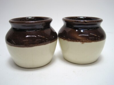Set of 2 - VTG Burnham Morrill Bean Crock Pot Brick Oven Logo Portland Maine