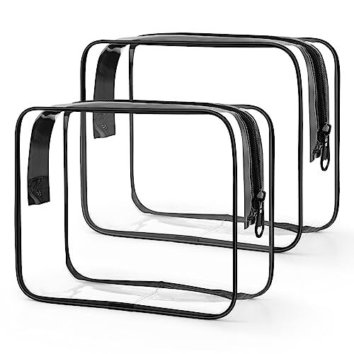 Clear Zippered Toiletry Bag 2-Pack - Large Black Cosmetic Organizer