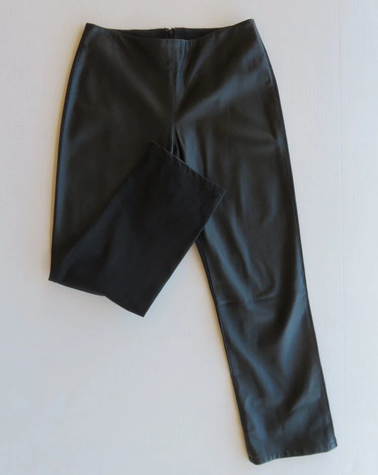 Vintage DKNY Donna Karan Women Sz 6 M Black Lamb Soft Leather Pants Trouser Mint - Image 4 of 4