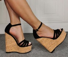 Womens Fashion Summer Peep Toe Ankle Sandals Wedge High Heels Platform Shoes