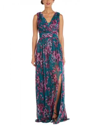 Night Way Women's Long Ball Gown Dress Side Slit Floral Sleeveless  V-Neck A2363