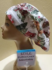 Barn (Christmas) Women's  Euro/Chef Surgical Scrub Hat/Cap Handmade