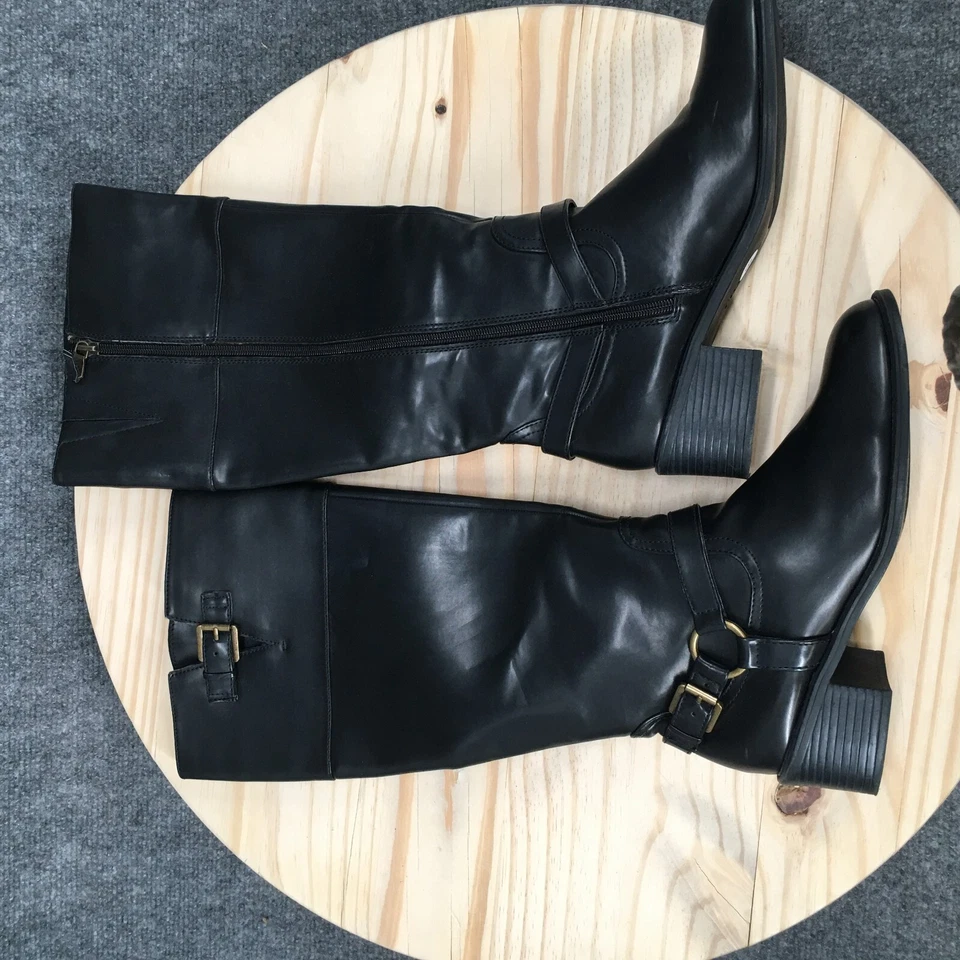 Chaps Botas Mujer 9.5 B Rubí Alto Montar Negro Hasta la Rodilla Hebilla Correa Comodidad Foto 2 de 4