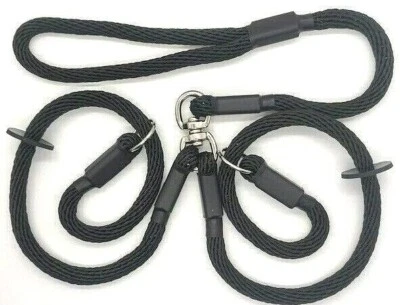HANDMADE Double 2 Dog Slip Lead 10 mm Strong Spiral Braid with Swivel made in the UK