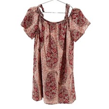 MADEWELL 100 Silk Paisley Off Shoulder Shift Dress   Small   red, pink   boho