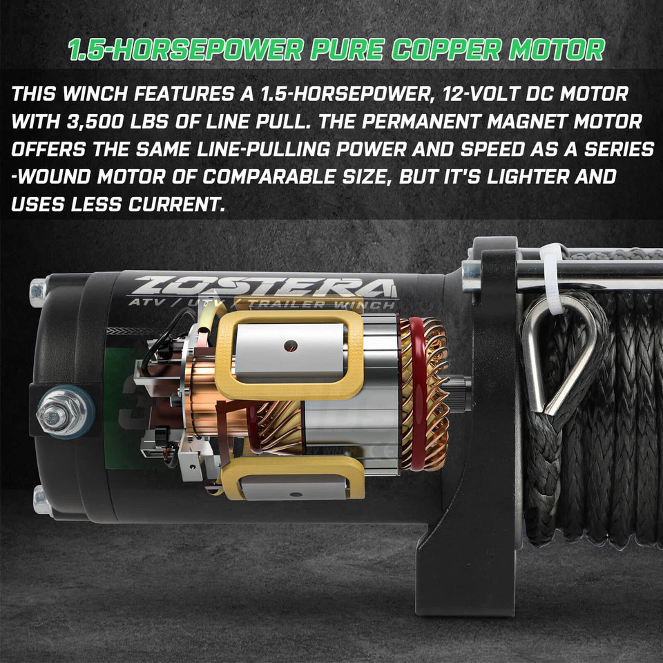 Electric Winch 3500LB Synthetic Rope ATV Winch UTV Boat 4WD Wireless Remote