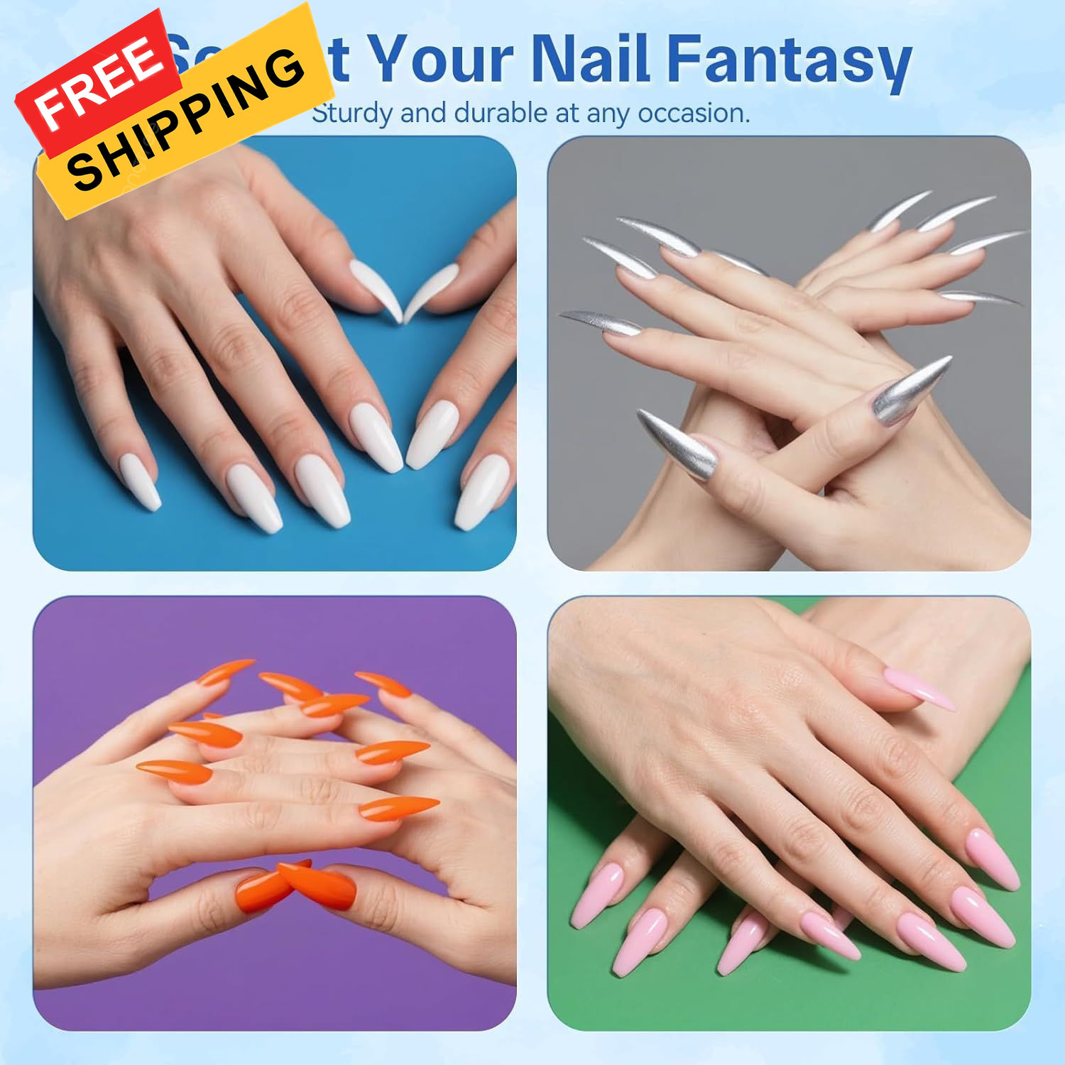 Curved Square Dual Nail Forms with Guiding Line – Reusable M & L Long, Clear 