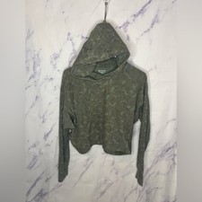 Athleta Farallon Hooded Stratum Camo Cropped Olive Sweatshirt Sz XS