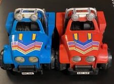 2 Vintage FE Friction Toy Red And Blue Jeep Buggy Made In Hong Kong - Working