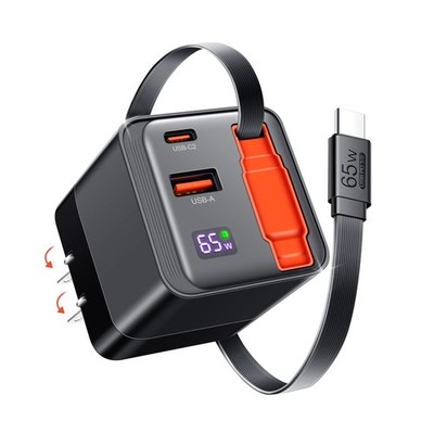 65W Retractable USB Charger Block, PD PPS Fast Charging Wall Charger with Ret...
