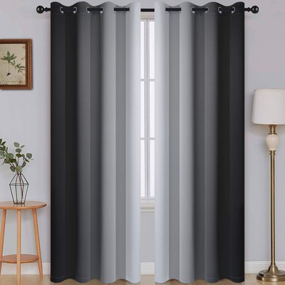 Ombre Room Darkening Curtains for Bedroom, Gradient Black to Grey White Light...
