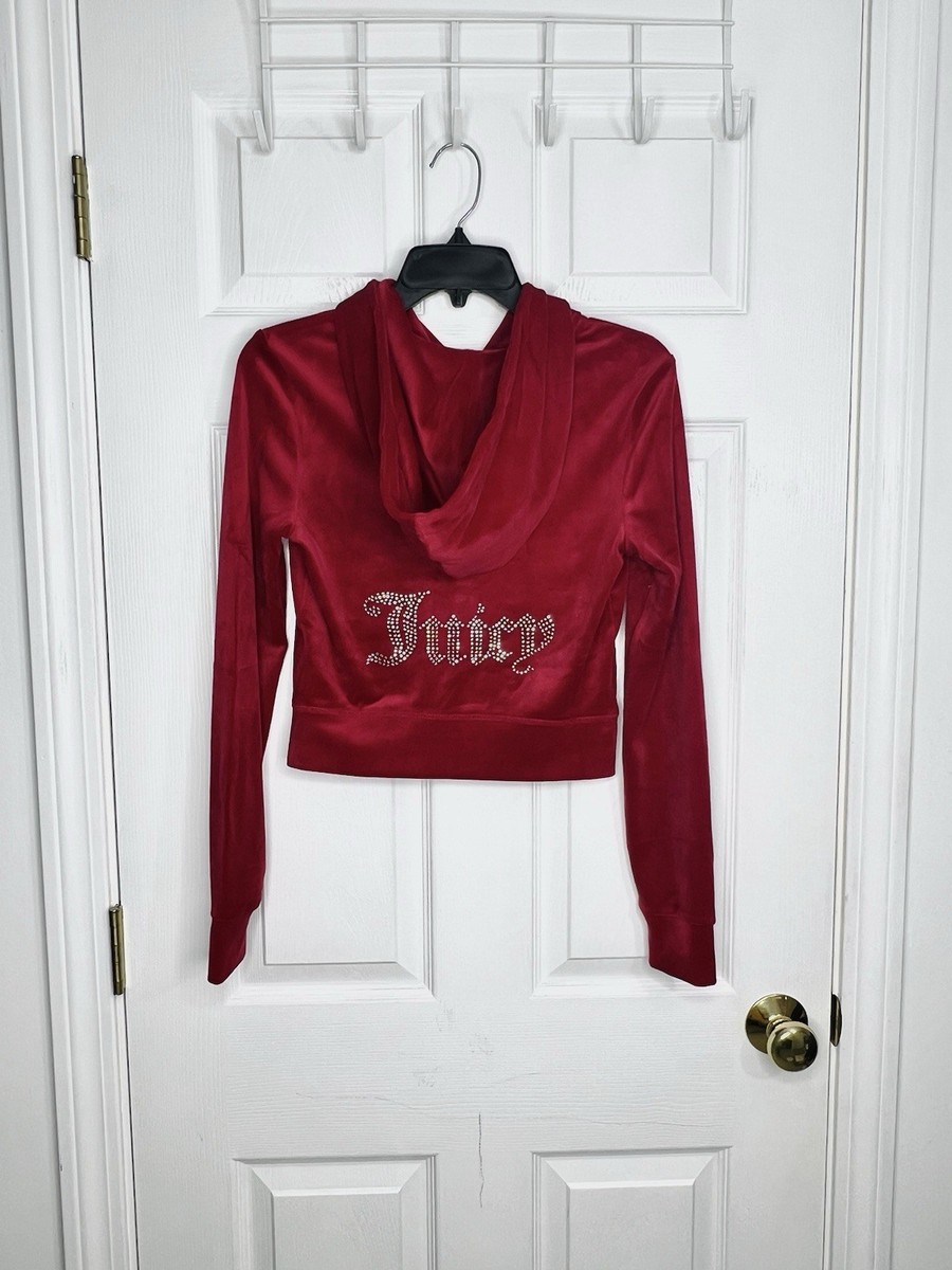 Juicy Couture Jacket XS Red Rhinestone Bling Velour Long Sleeve