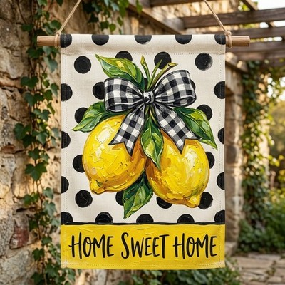 Summer Garden Flag Lemon Polka Dot Welcome 12x18 Double Sided Outdoor Yard Decor