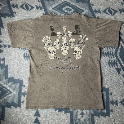 Vintage 90s Epic Skateboards Death Squadron Skater Acid Washed Skull T Shirt L