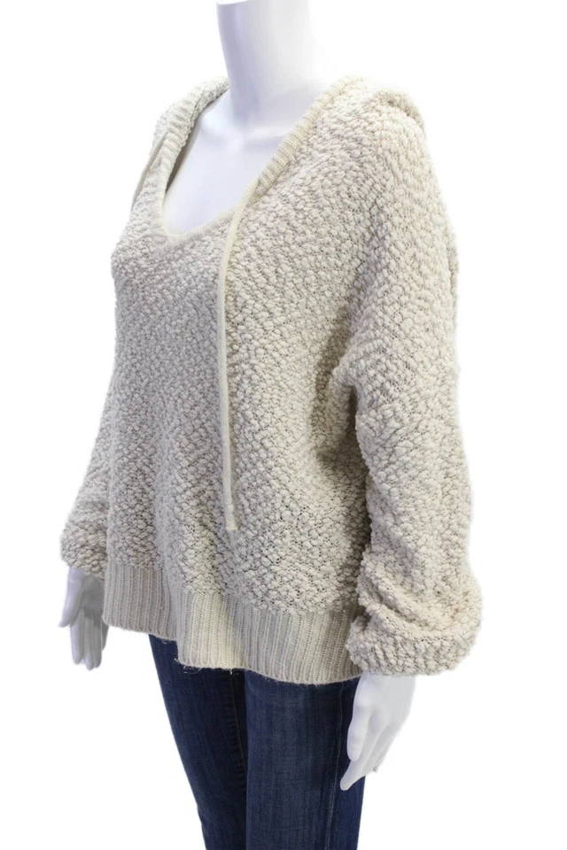 Young Fabulous & Broke Womens Cotton Textured Knit Hooded Sweater Beige Size M - Image 2 of 4