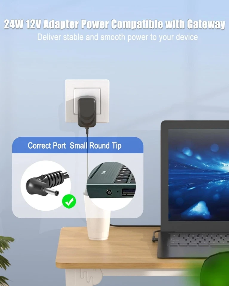 Cargador de portátil Gateway 12V 2A para GWTN GWTN156 EVOO - Nuevo Foto 4 de 4