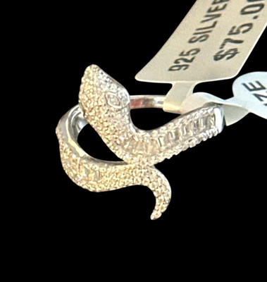 Silver Ring-  SNAKE- .925 -cubic zirconias- Size 8-  pretty detail