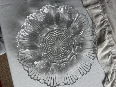 Vintage Anchor Hocking Glass Deviled Egg Plate Oyster Dish Scalloped Rim 10 