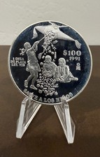 1991 Mexico $100 1 Oz Silver Proof .925 Salve A Los Ninos W/COA