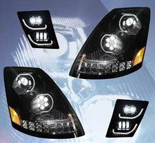 QSC Truck Parts Full LED Performance Black Headlights w/Sequential Turn Signa...
