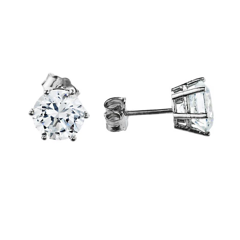 Stud Earrings 14k White Gold, Elegant 6 Prongs Cubic Zirconia Stud Earrings-image