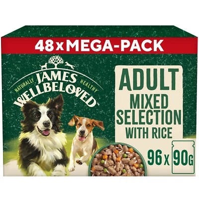 96 x 90g James Wellbeloved Adult Wet Dog Food Mixed Selection in Gravy Pouch