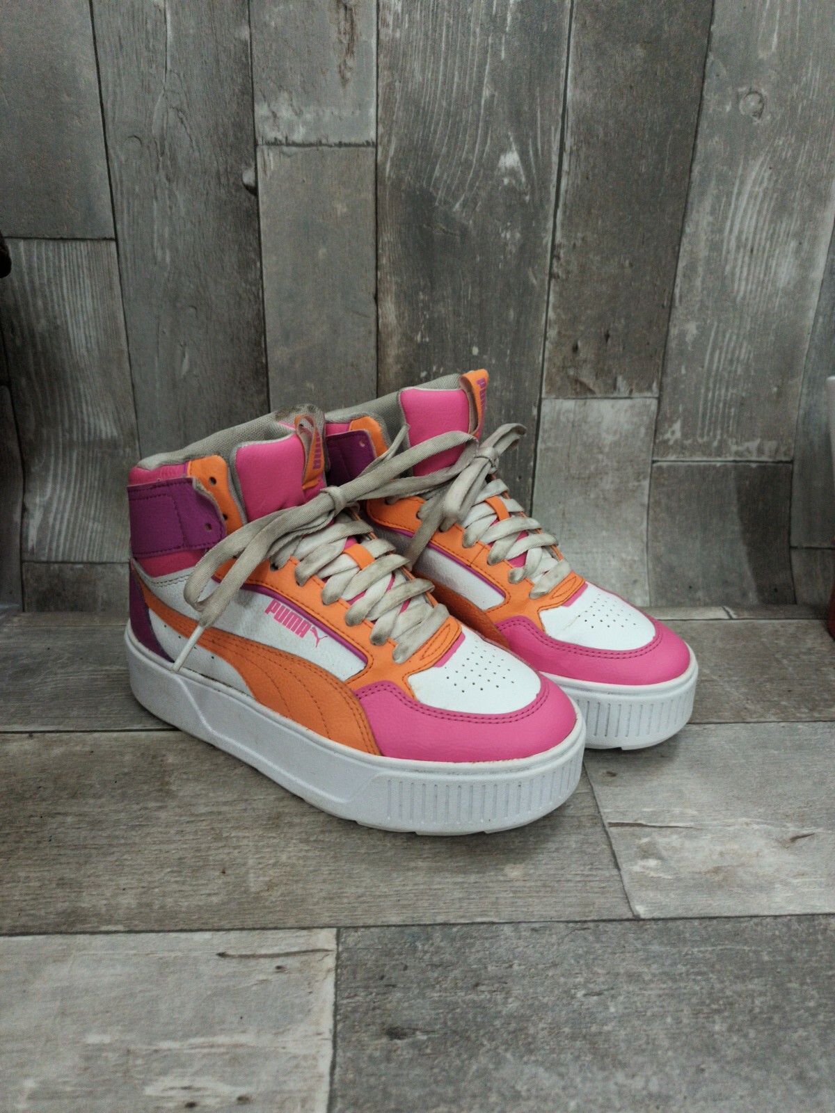 Puma Girls’ Big Kid Karmen Rebelle Mid Sneakers Pink White Orange Size 4 Puma Girls’ Big Kid Karmen Rebelle Mid Sneakers Pink White Orange Size 4