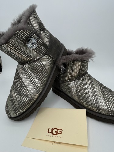 UGG Womens Mini Bailey Button Bling Ankle Boots Womens Sparkle Size 10