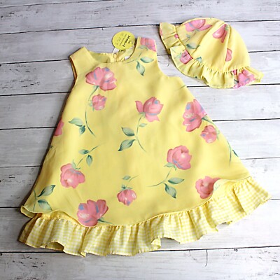 Vintage Baby Girl's Floral Dress Bonnet Hat Set Size 24 Months Yellow Floral | eBay Vintage Baby Girl's Floral Dress Bonnet Hat Set Size 24 Months Yellow Floral | eBay