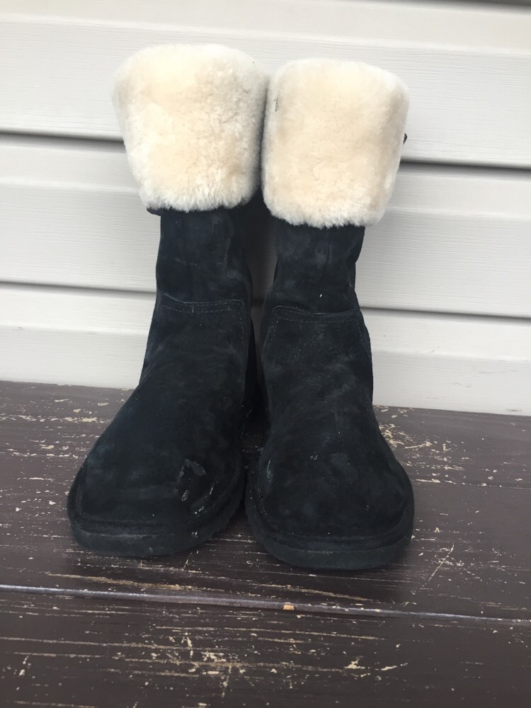 UGG AUSTRALIA WOMENS BUCKHAM SUEDE FUR BUCKLE BOOTS BLACK #1005413