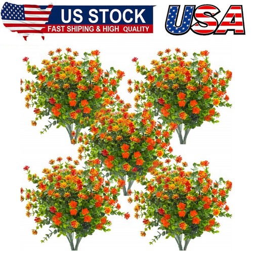 10Bundles Artificial Fake Flowers,Faux Outdoor Plastic Plants UV Resistant ShruB