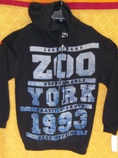 Zoo York Hoodie SWEATSHIRT Zip Up BLACK Hoody Blue Plaid ZY Logo New NWT 48
