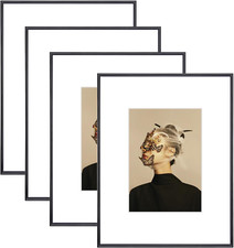 Set of 4 Modern 11x14 Black Aluminum Picture Frames for Tabletop  Wall