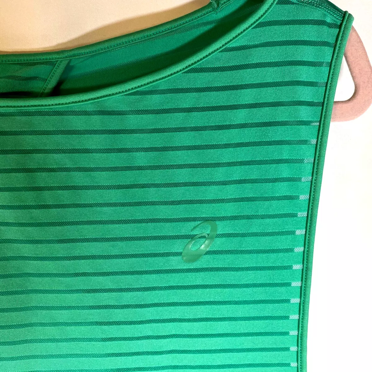 Asics Active Exercise Tank Top - Open Sides Keyhole Back Mint Green Stripes Wm M
