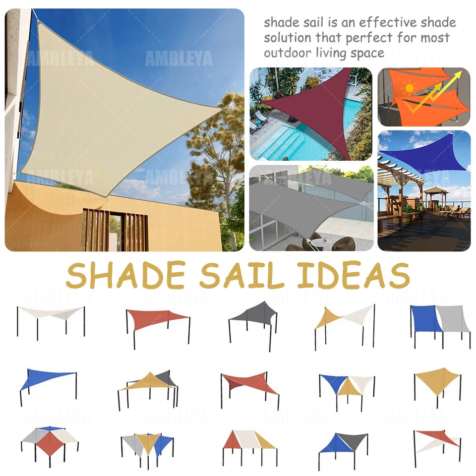 Heavy Duty Sun Shade Sail Shade Cloth 98% UV Block Triangle Square Rectangle - image 3 of 4
