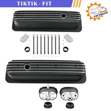 Black Finned Tall Valve Covers Air Pcv Breather For Sbc Chevy 327 350 1987-97