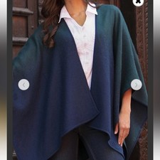 Reversible Alpaca Blend Ruana in Navy and Kelly Green, "Andean Vistas"